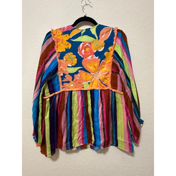 Anthropologie Verb by Pallavi Singhee Boho Embroidered Sequin Tassel Tunic Top M - Picture 3 of 5